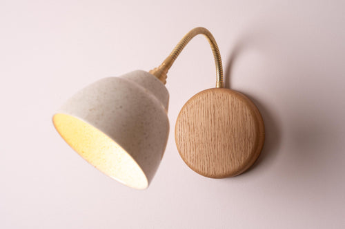 Speckled Cream Gloss Flex Wall Light in Brass, Ceramic and Oak - Small Element by StudioHaran