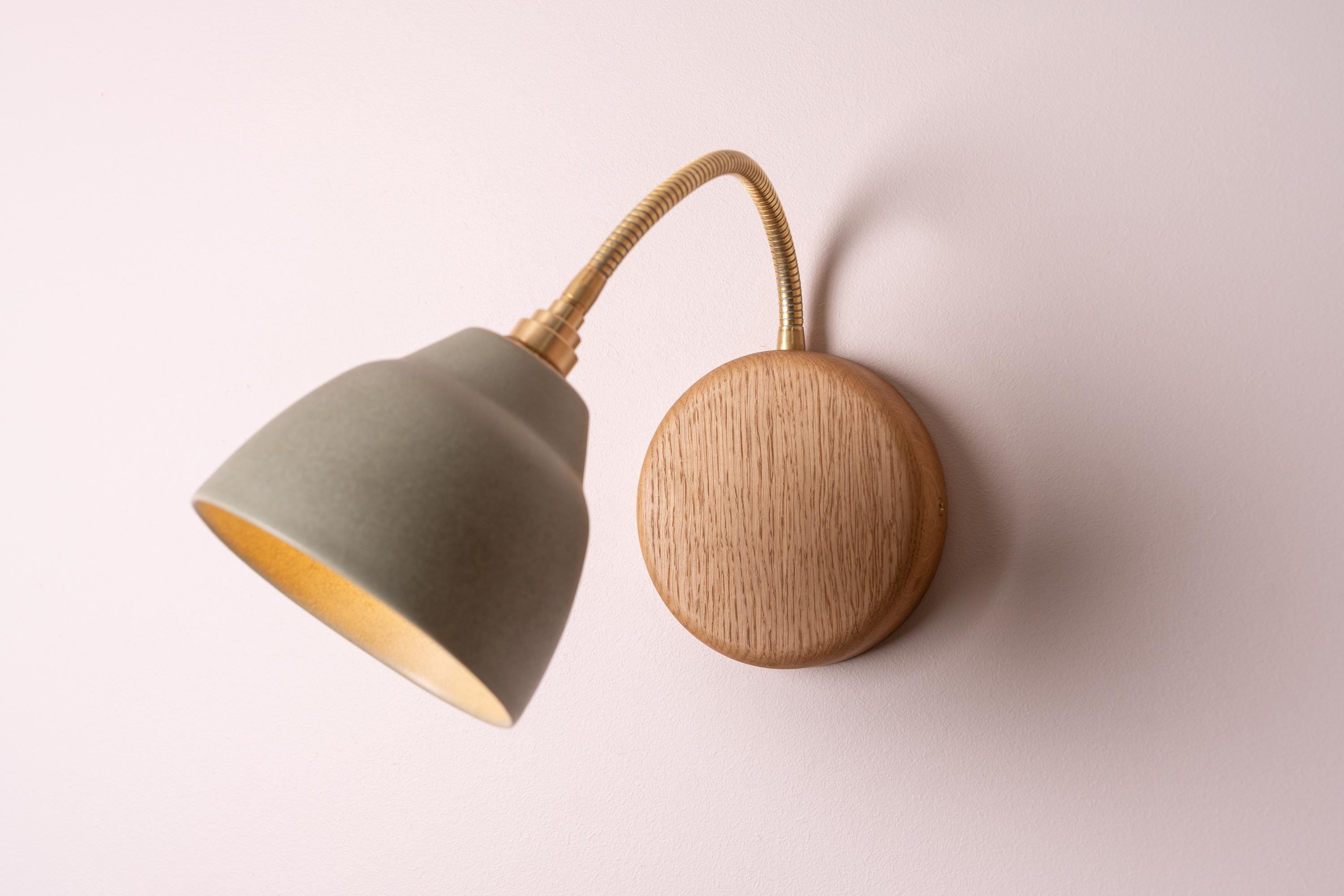 Green Flex Wall Light in Brass, Ceramic and Oak - Small Element by StudioHaran