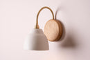 White Flex Wall Light in Brass, Ceramic and Oak - Small Element by StudioHaran