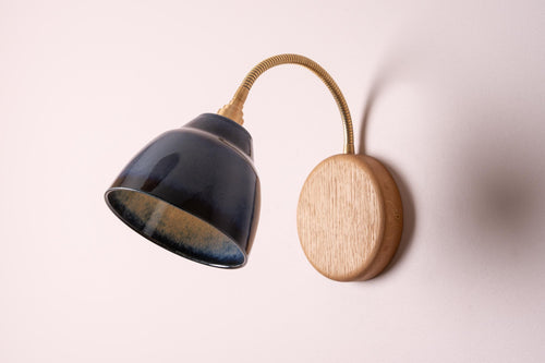 Blue Flex Wall Light in Brass, Ceramic and Oak - Small Element by StudioHaran