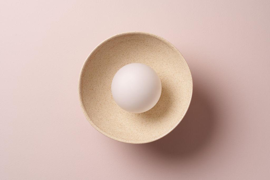 Speckled Cream Gloss Small Dawn Wall Light in Ceramic and Oak by StudioHaran