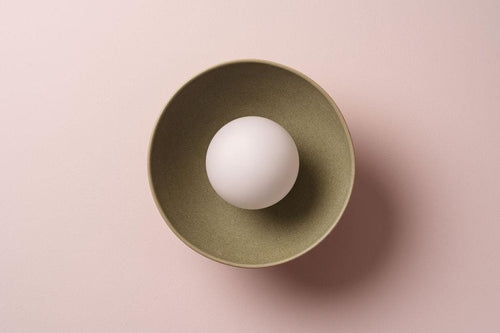 Green Small Dawn Ceiling Light in Ceramic and Oak by StudioHaran