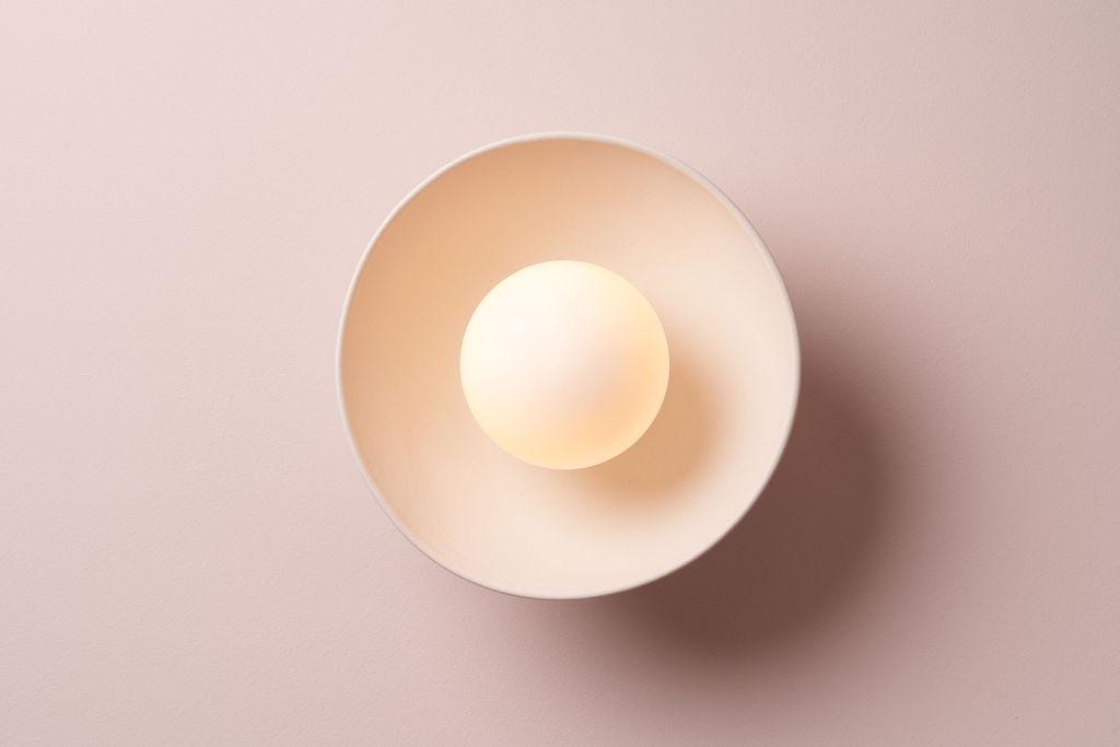 White Small Dawn Wall Light in Ceramic and Oak by StudioHaran