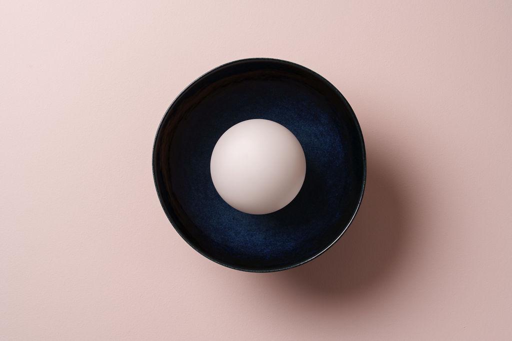 Blue Small Dawn Wall Light in Ceramic and Oak by StudioHaran