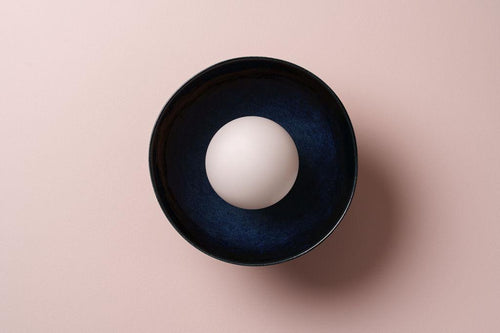 Blue Small Dawn Wall Light in Ceramic and Oak by StudioHaran