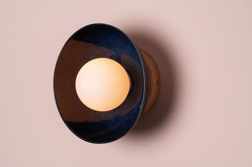 Blue Small Dawn Wall Light in Ceramic and Oak by StudioHaran
