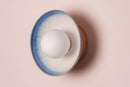 Blue and White Small Dawn Wall Light in Ceramic and Oak by StudioHaran