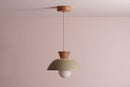 Green Small Dawn Pendant Light in Ceramic and Oak by StudioHaran