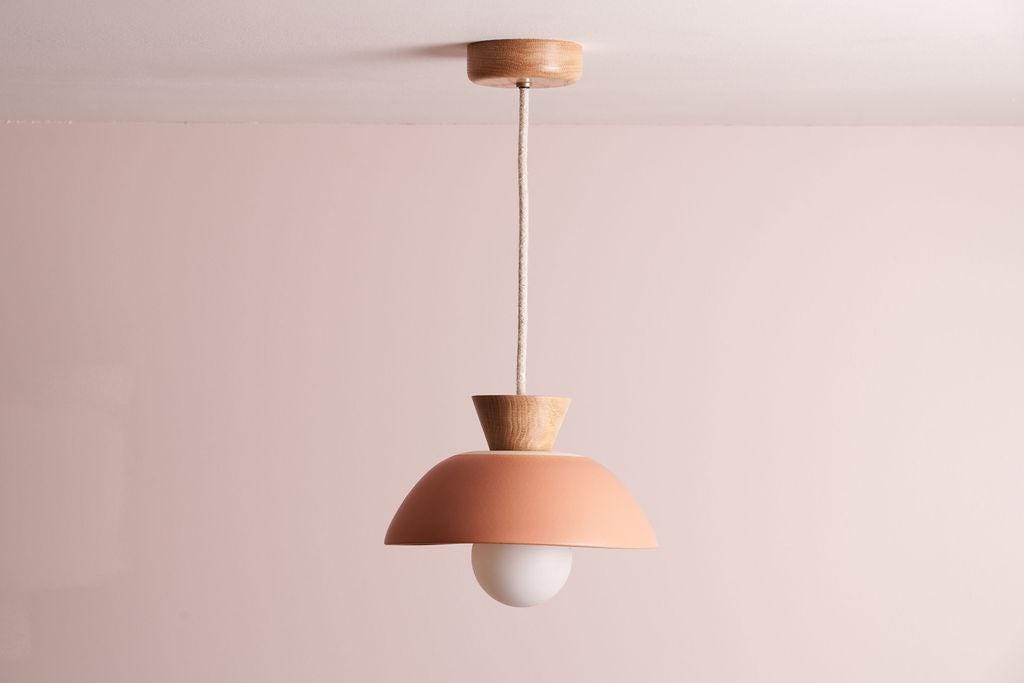 Terracotta Small Dawn Pendant Light in Ceramic and Oak by StudioHaran