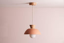 Terracotta Small Dawn Pendant Light in Ceramic and Oak by StudioHaran