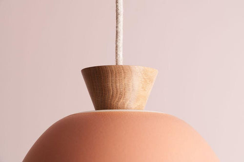 Terracotta Small Dawn Pendant Light in Ceramic and Oak by StudioHaran