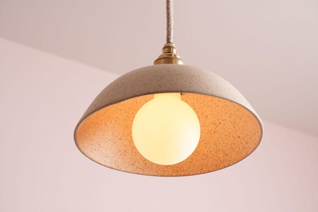 Speckled Cream Matt Small Dusk Ceramic Lamp Shade and Pendant Set by StudioHaran