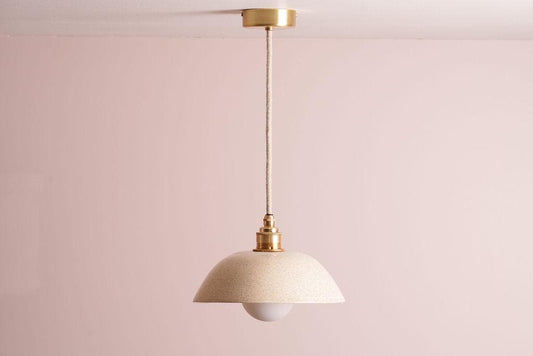 Speckled Cream Gloss Small Dusk Ceramic Lamp Shade and Pendant Set by StudioHaran