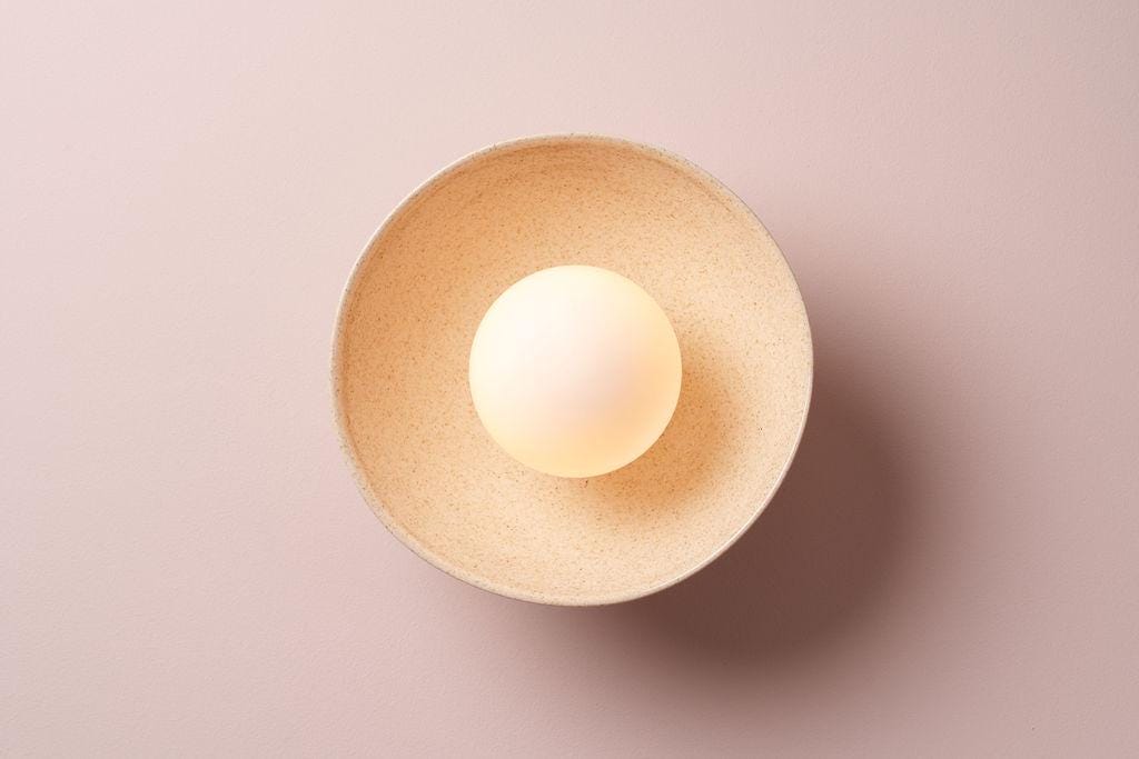 Speckled Cream Gloss Small Dawn Ceiling Light in Ceramic and Oak by StudioHaran