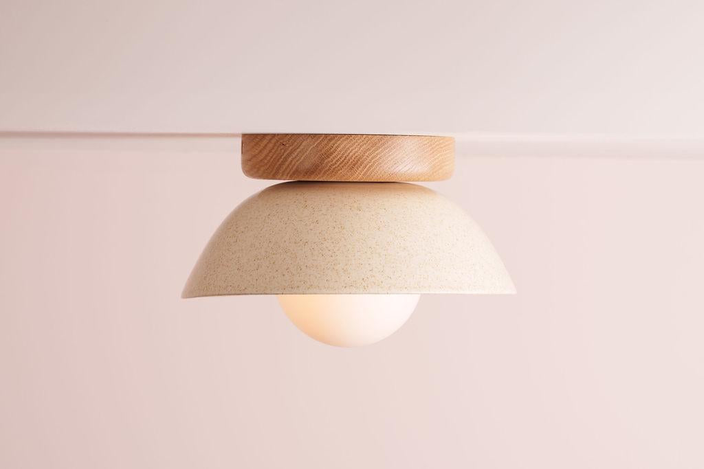 Speckled Cream Gloss Small Dawn Ceiling Light in Ceramic and Oak by StudioHaran
