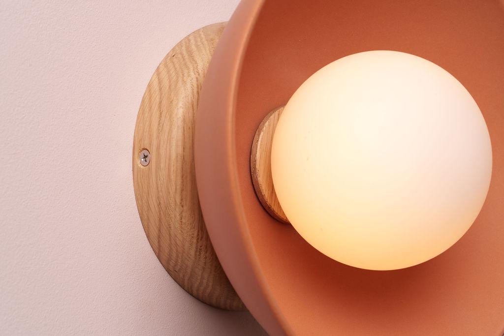 Terracotta Small Dawn Wall Light in Ceramic and Oak by StudioHaran