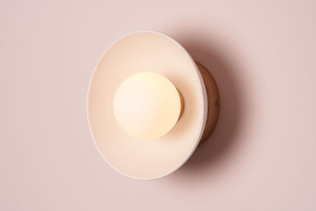 White Small Dawn Wall Light in Ceramic and Oak by StudioHaran