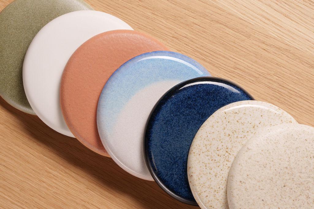 Blue and White Small Dawn Ceiling Light in Ceramic and Oak by StudioHaran