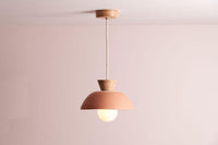 Terracotta Small Dawn Pendant Light in Ceramic and Oak