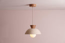 Speckled Cream Matt Small Dawn Pendant Light in Ceramic and Oak by StudioHaran
