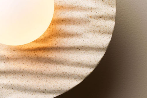 Speckled Cream Matt Porth Flush Mount Wall Light in Ceramic and Oak by StudioHaran