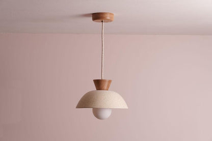 Speckled Cream Matt Small Dawn Pendant Light in Ceramic and Oak by StudioHaran
