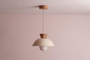 Speckled Cream Matt Small Dawn Pendant Light in Ceramic and Oak by StudioHaran
