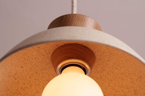 Speckled Cream Matt Small Dawn Pendant Light in Ceramic and Oak by StudioHaran