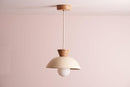 Speckled Cream Gloss Small Dawn Pendant Light in Ceramic and Oak by StudioHaran