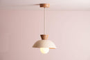 Speckled Cream Gloss Small Dawn Pendant Light in Ceramic and Oak by StudioHaran