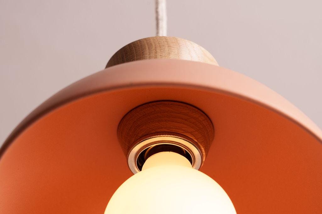 Terracotta Small Dawn Pendant Light in Ceramic and Oak by StudioHaran