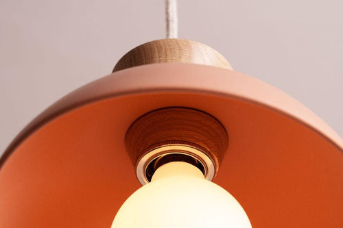 Terracotta Small Dawn Pendant Light in Ceramic and Oak by StudioHaran