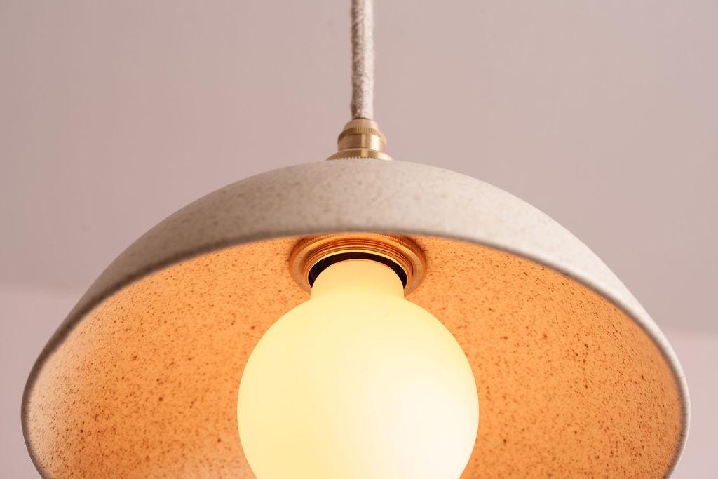 Speckled Cream Matt Small Dusk Ceramic Lamp Shade and Pendant Set by StudioHaran