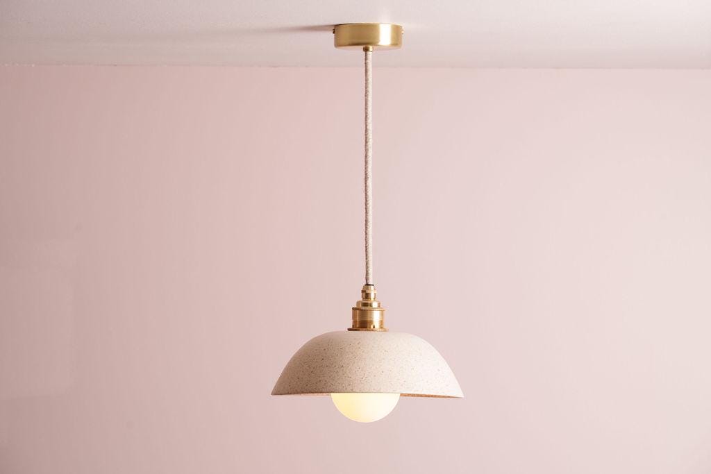 Speckled Cream Matt Small Dusk Ceramic Lamp Shade and Pendant Set