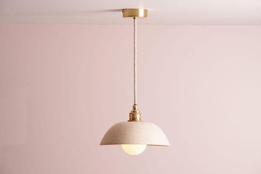 Speckled Cream Matt Small Dusk Ceramic Lamp Shade and Pendant Set by StudioHaran