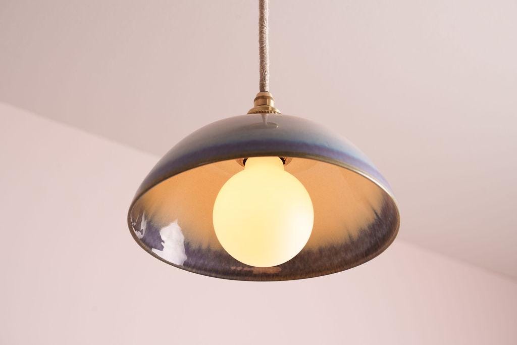 Blue and White Small Dusk Ceramic Lamp Shade and Pendant Set