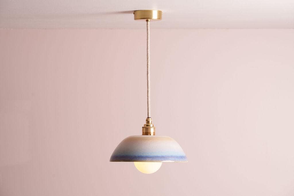 Blue and White Small Dusk Ceramic Lamp Shade and Pendant Set