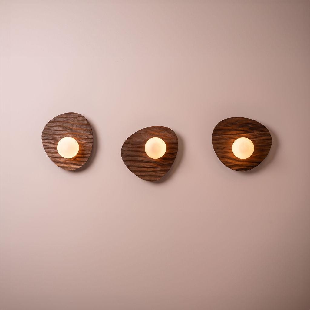 Set of 3 Towan Wall Light in Solid Oak/Walnut