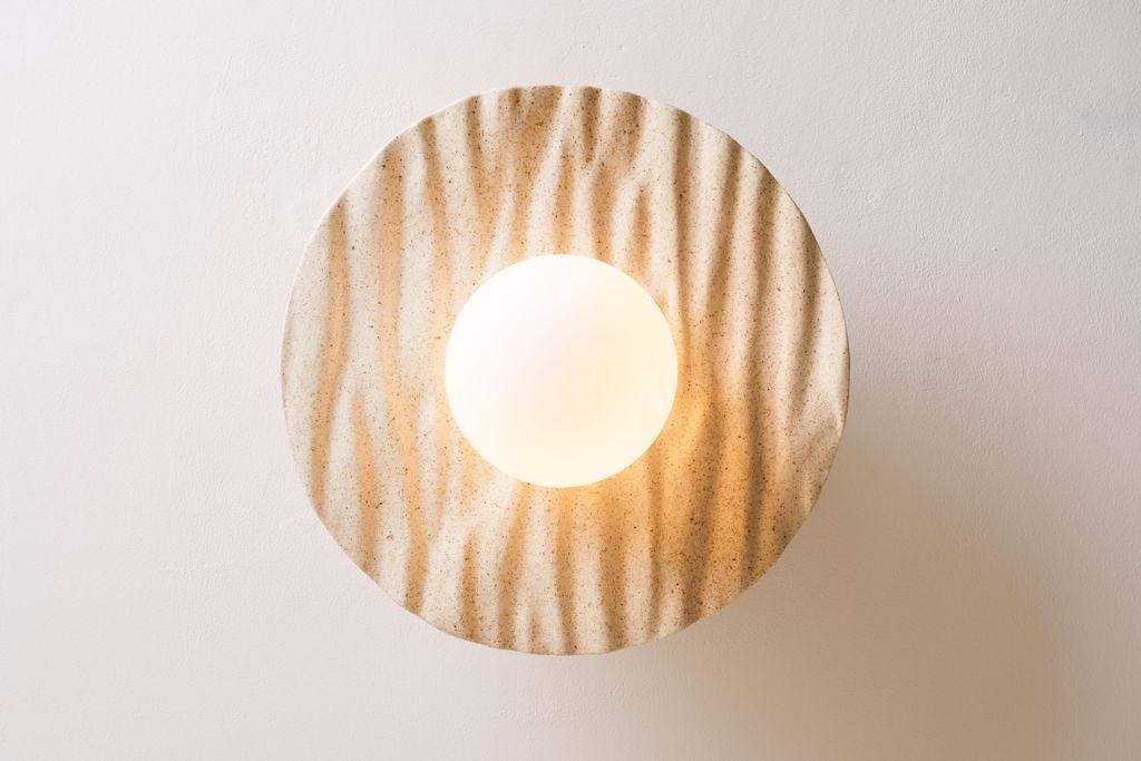 Speckled Cream Matt Porth Flush Mount Ceiling Light in Ceramic and Oak