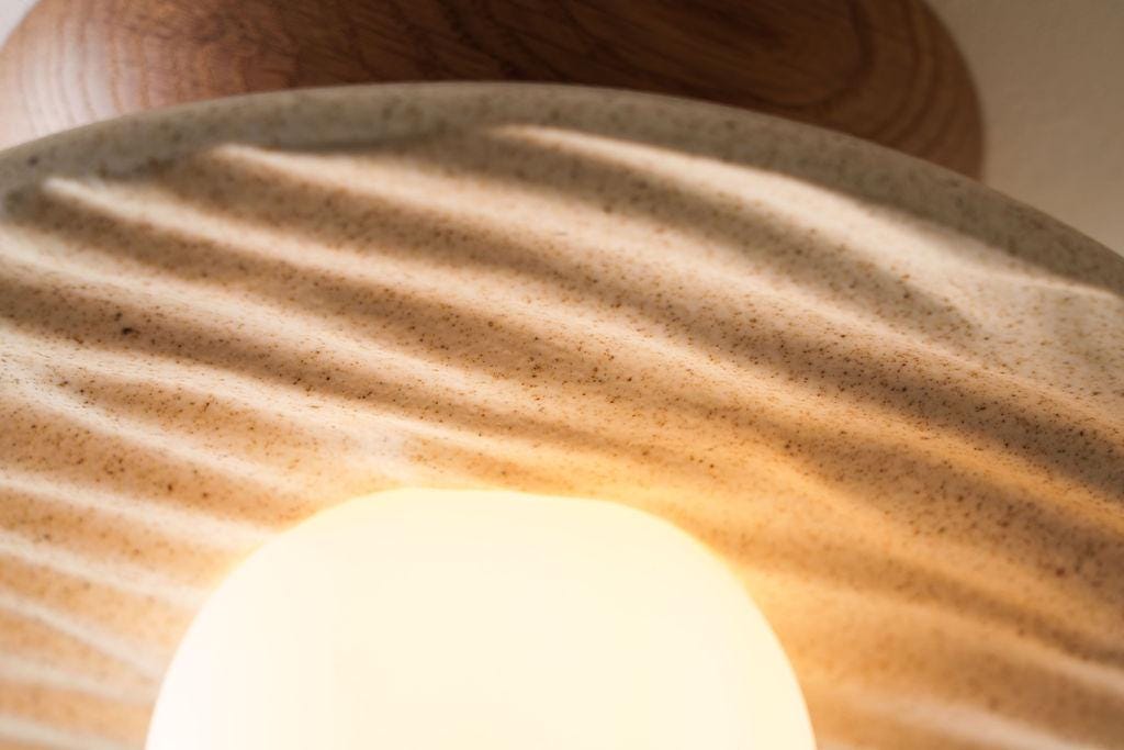 Speckle Cream Matt Porth Flush Mount Ceiling Light in Ceramic and Oak by StudioHaran