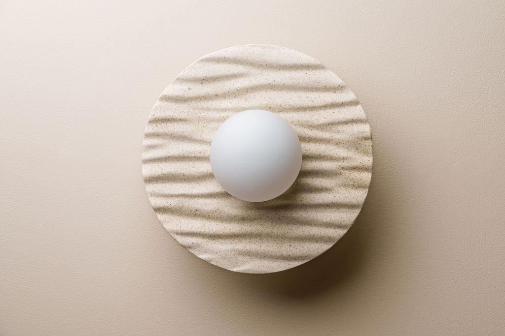 Speckle Cream Matt Porth Flush Mount Ceiling Light in Ceramic and Oak by StudioHaran