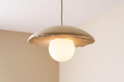Speckle Cream Matt Porth Pendant Light in Ceramic and Oak by StudioHaran