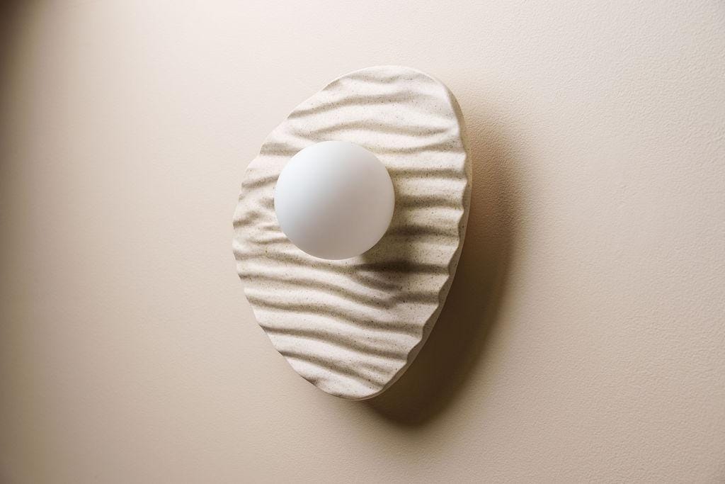 Speckled Cream Matt Towan Wall Light in Ceramic and Oak by StudioHaran