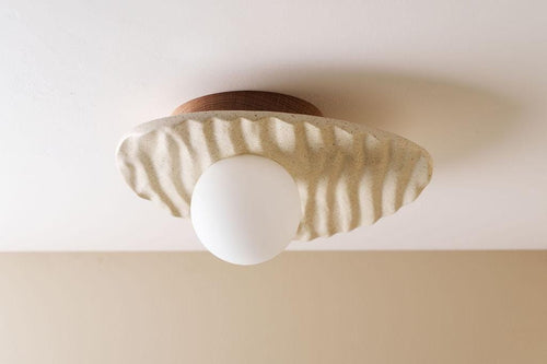 Speckle Cream Matt Towan Ceiling Light in Solid Ceramic and Oak by StudioHaran