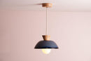 Blue Small Dawn Pendant Light in Ceramic and Oak by StudioHaran