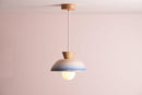 Blue and White Small Dawn Pendant Light in Ceramic and Oak by StudioHaran