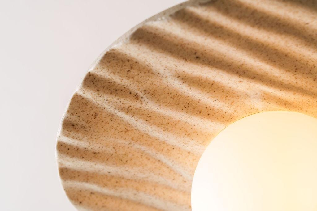 Speckle Cream Matt Porth Pendant Light in Ceramic and Oak by StudioHaran