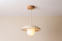 Speckled Cream Matt Porth Pendant Light in Ceramic and Oak