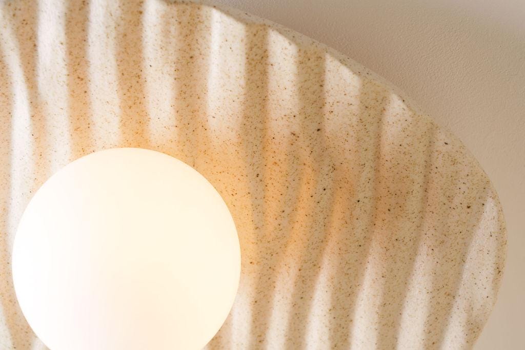 Speckle Cream Matt Towan Ceiling Light in Solid Ceramic and Oak by StudioHaran