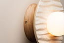 Speckled Cream Matt Porth Flush Mount Wall Light in Ceramic and Oak by StudioHaran